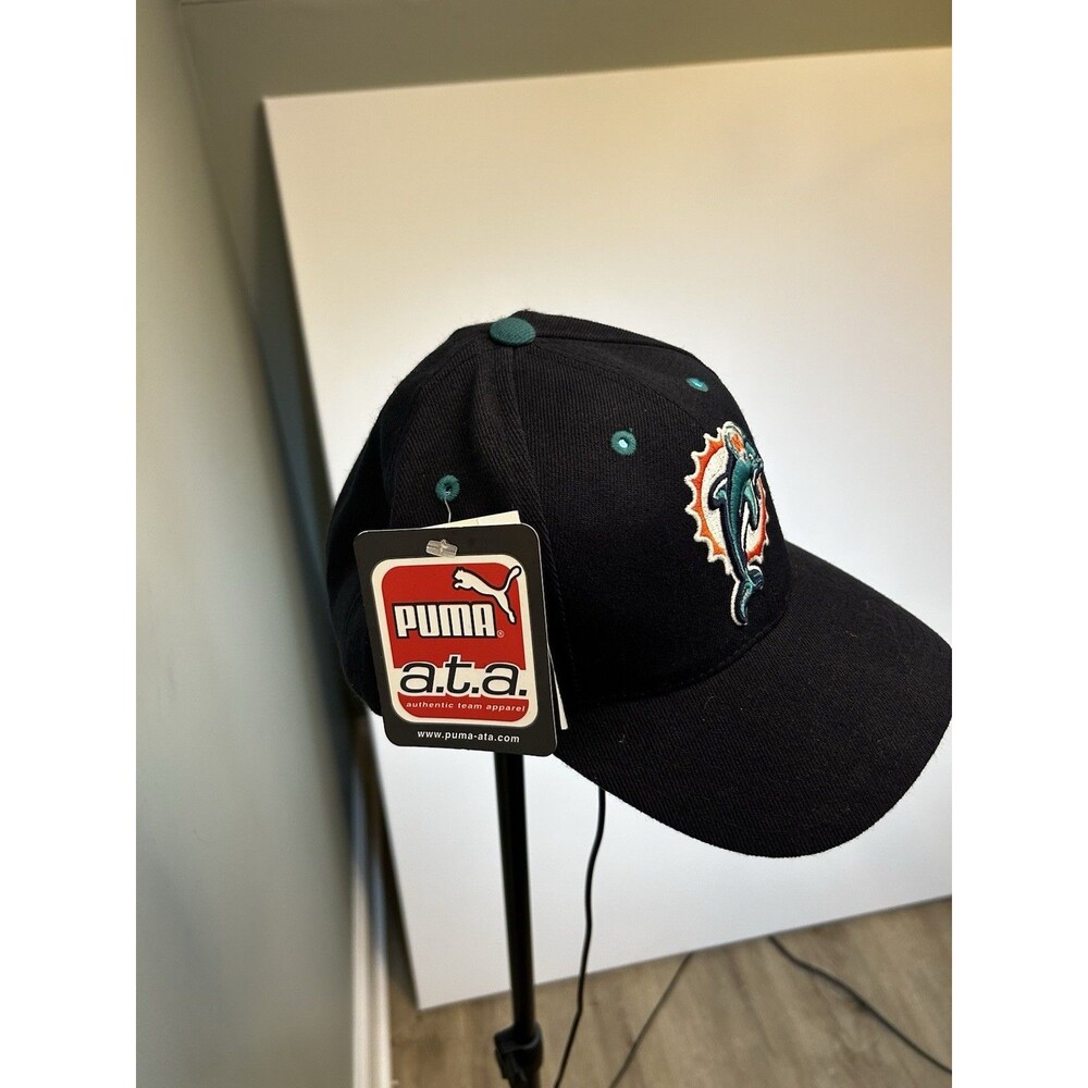 Vintage 90s Miami Dolphins Puma NFL Snapback Hat Navy Blue NOS Logo Cap Football - Picture 3 of 12